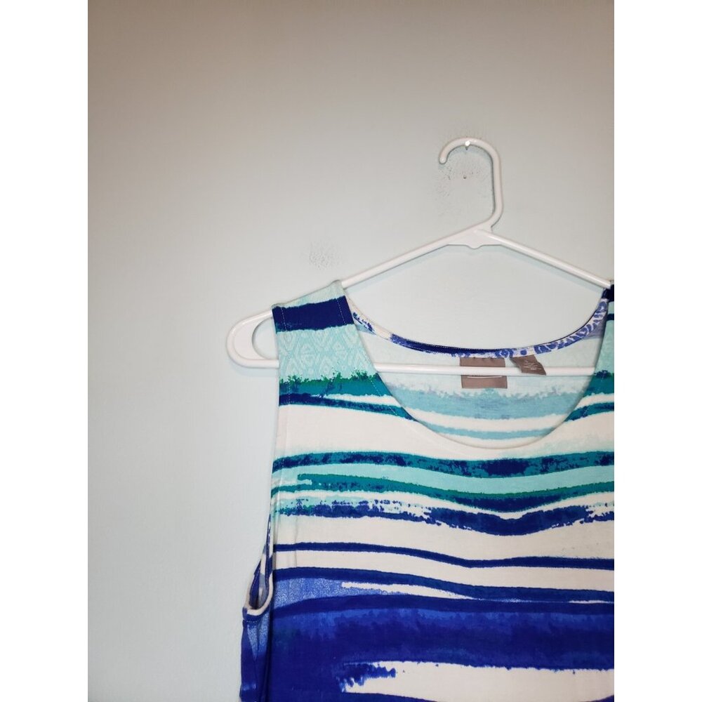Chicos 1 Women 8 Tank Dress Blue Maxi Stripe Summer Stretch Casual Beach Coastal - Picture 4 of 6